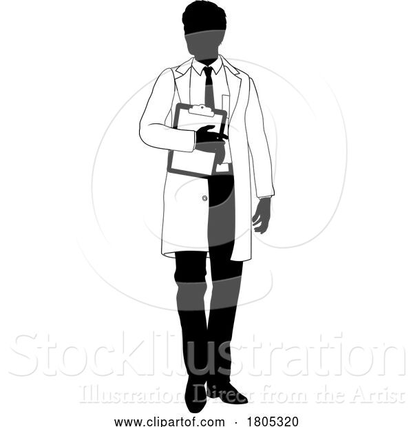 Vector Illustration of Scientist Engineer Survey Clipboard Guy Silhouette