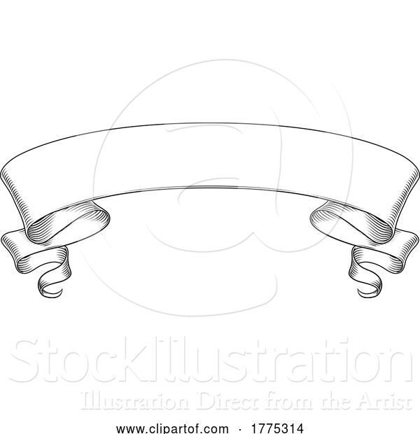 Vector Illustration of Scroll Banner Paper Ribbon Woodcut Vintage Etching