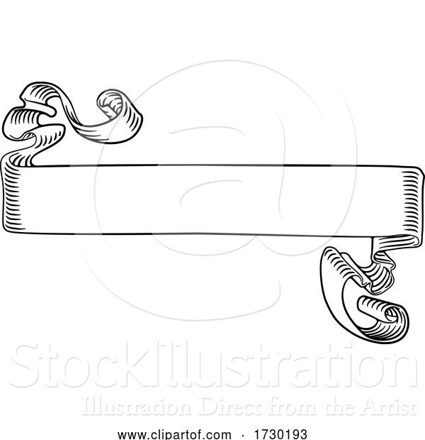 Vector Illustration of Scroll Banner Woodcut Vintage Style Ribbon