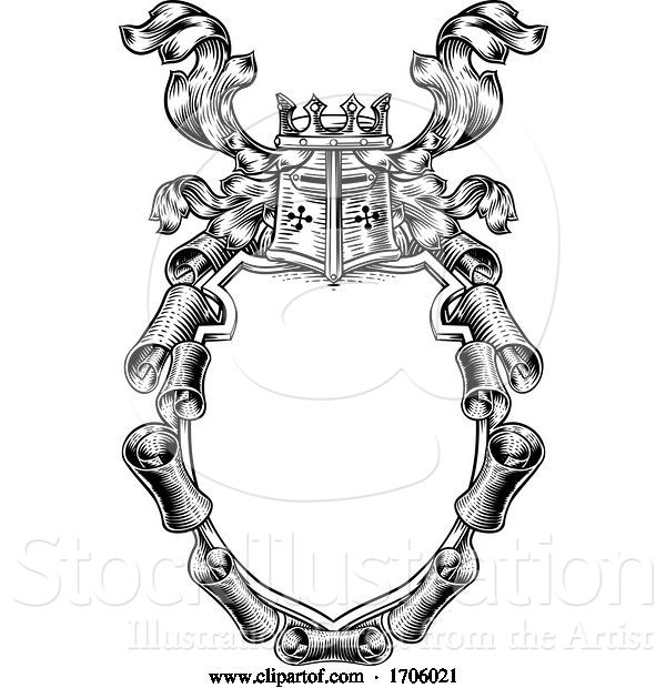 Vector Illustration of Scroll Shield Crest Royal Coat of Arms