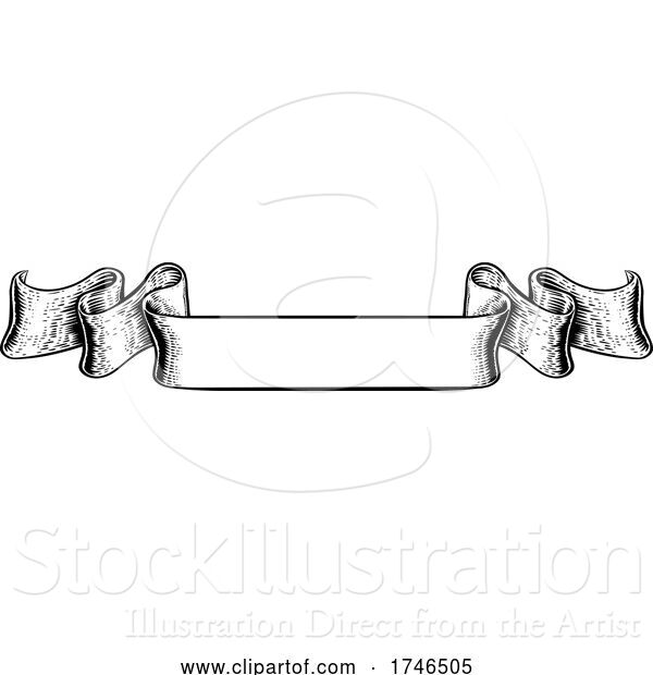 Vector Illustration of Scroll Vintage Flag Paper Banner Ribbon Woodcut