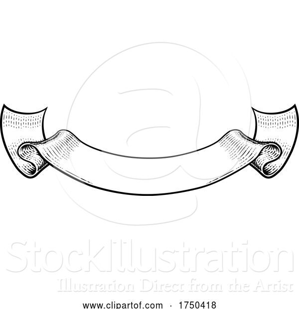 Vector Illustration of Scroll Vintage Flag Paper Banner Ribbon Woodcut