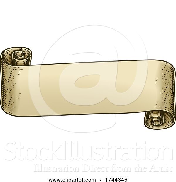 Vector Illustration of Scroll Vintage Woodcut Banner Paper Ribbon Drawing