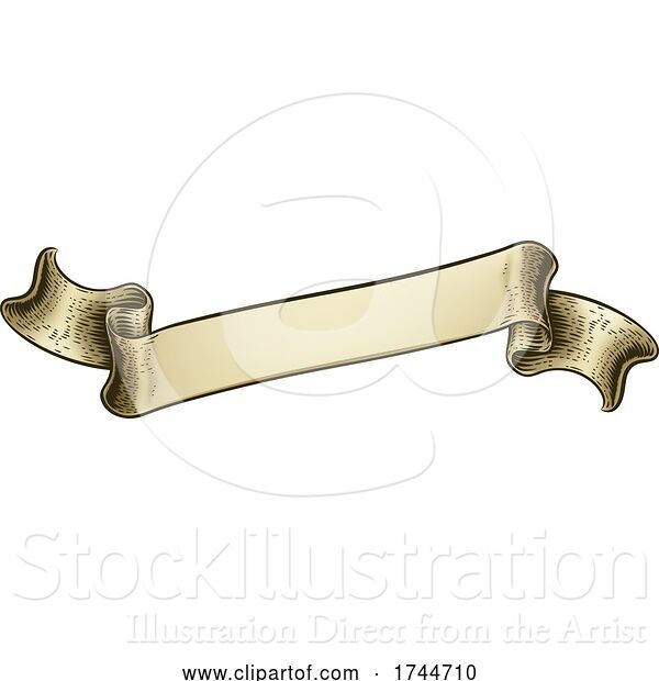 Vector Illustration of Scroll Vintage Woodcut Banner Paper Ribbon Drawing