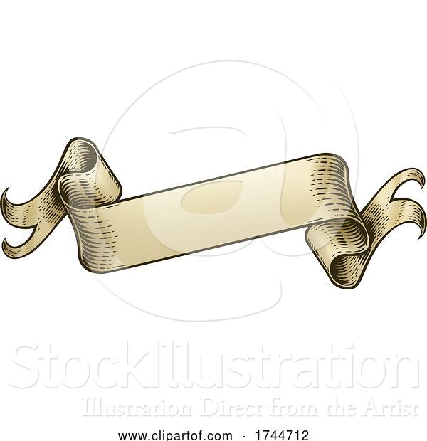 Vector Illustration of Scroll Vintage Woodcut Banner Paper Ribbon Drawing