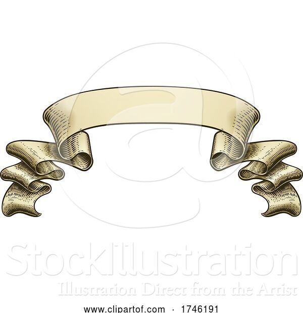 Vector Illustration of Scroll Vintage Woodcut Banner Paper Ribbon Drawing