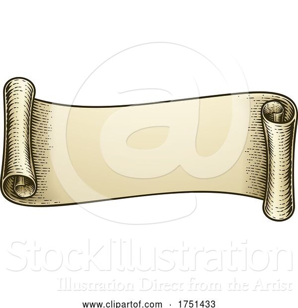 Vector Illustration of Scroll Vintage Woodcut Banner Paper Ribbon Drawing