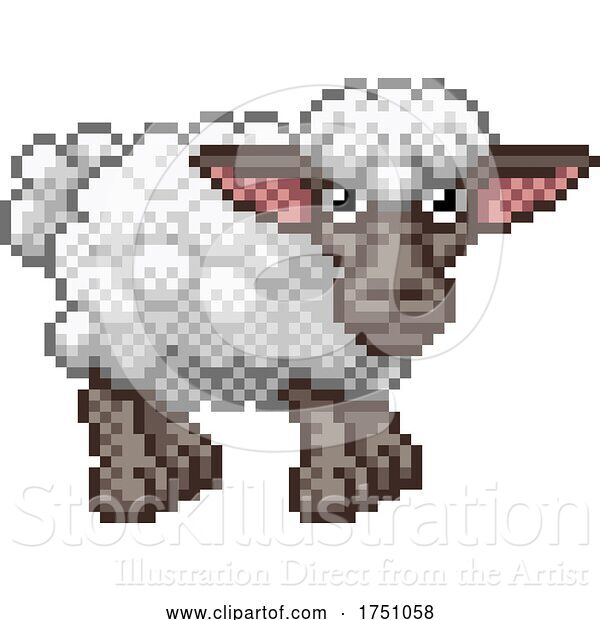 Vector Illustration of Sheep Pixel Art Farm Animal Video Game