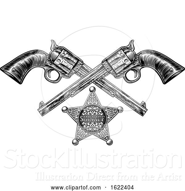 Vector Illustration of Sheriff Star Badge and Pistols