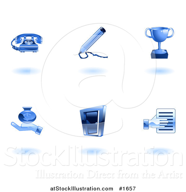 Vector Illustration of Shiny Blue Business Icons