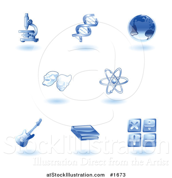 Vector Illustration of Shiny Blue Education Subject Icons