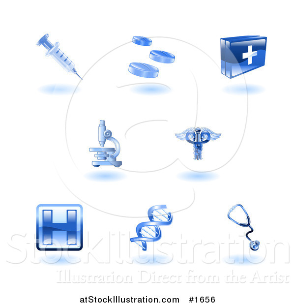 Vector Illustration of Shiny Blue Health Care Icons