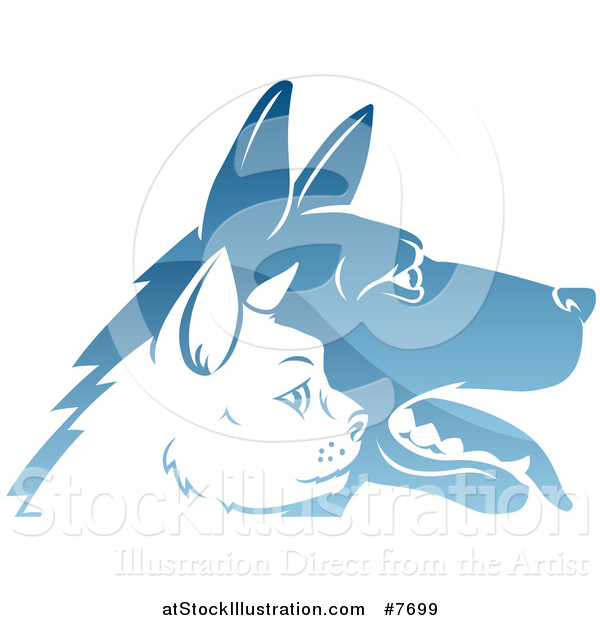 Vector Illustration of Shiny Blue Profiled Dog and Cat Faces