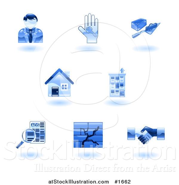 Vector Illustration of Shiny Blue Real Estate Icons