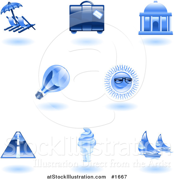 Vector Illustration of Shiny Blue Travel and Tourism Icons