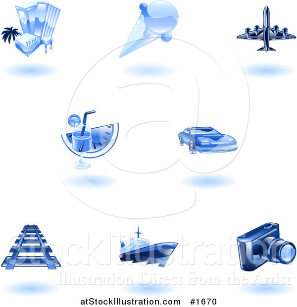 Vector Illustration of Shiny Blue Travel Icons