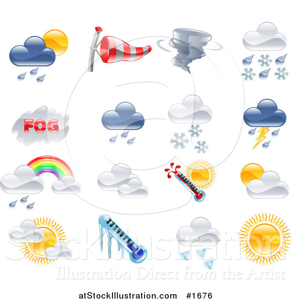 Vector Illustration of Shiny Colorful Season and Weather Icons