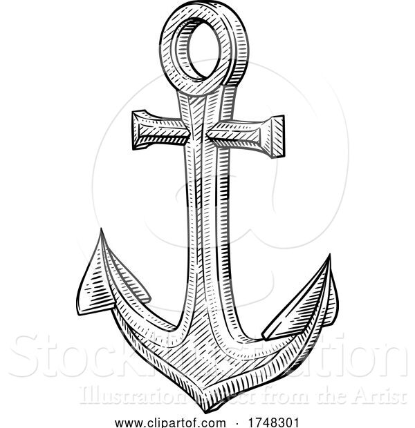 Vector Illustration of Ship Anchor Nautical Illustration Woodcut Drawing