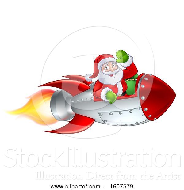 Vector Illustration of Shooting Rocket with Santa Waving