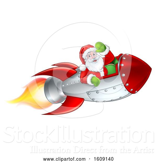 Vector Illustration of Shooting Rocket with Santa Waving