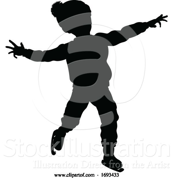 Vector Illustration of Silhouette Child Ice Skating Christmas Clothing