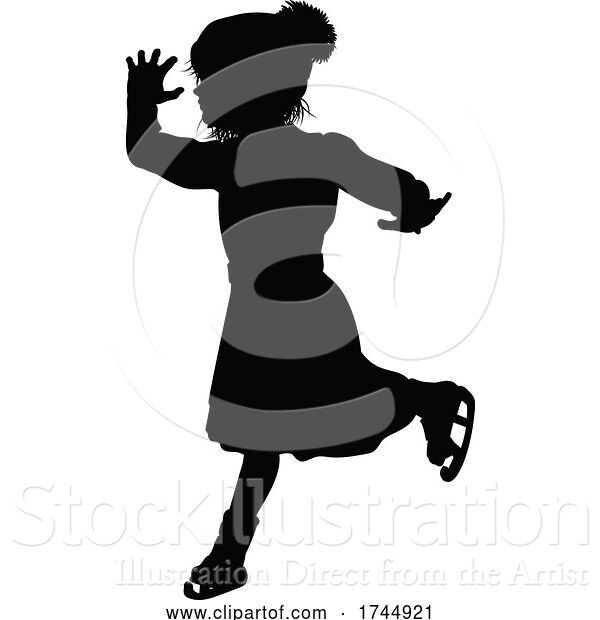 Vector Illustration of Silhouette Child Ice Skating Christmas Clothing