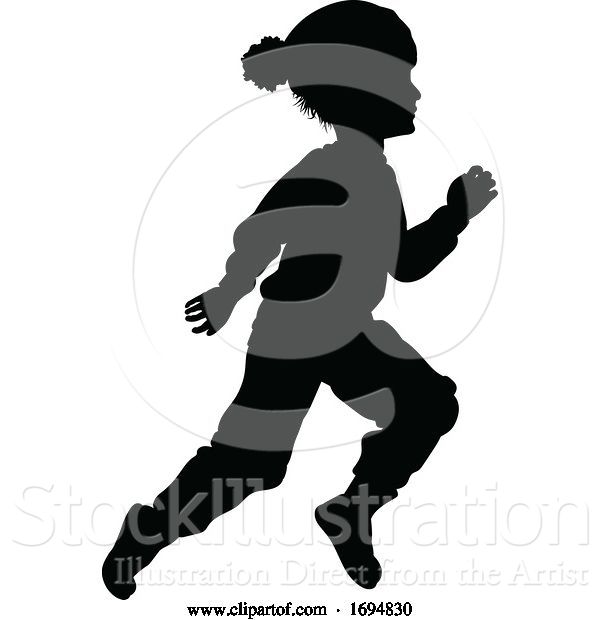 Vector Illustration of Silhouette Child Kid in Christmas Winter Clothing