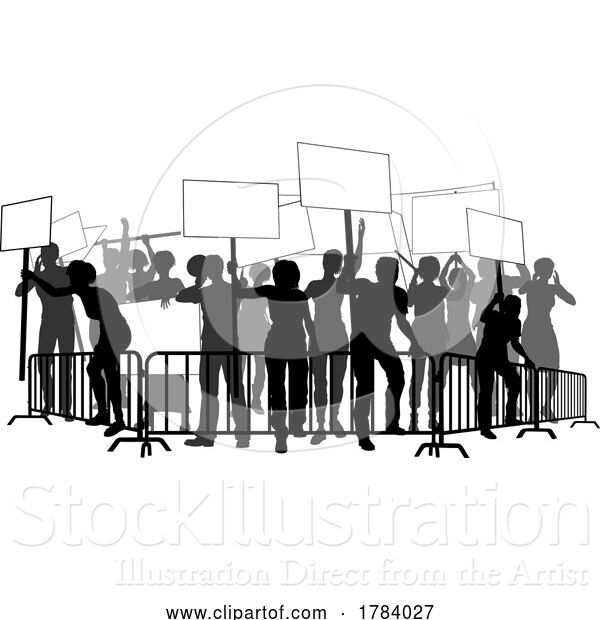Vector Illustration of Silhouette Demonstrator Crowd Protest Rally Strike