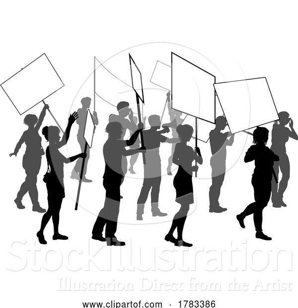 Vector Illustration of Silhouette Demonstrator Crowd Protest Rally Strike