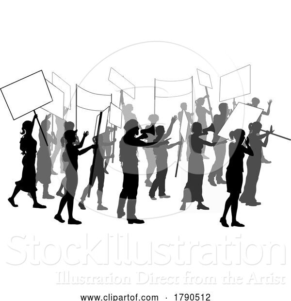 Vector Illustration of Silhouette Demonstrator Crowd Protest Rally Strike