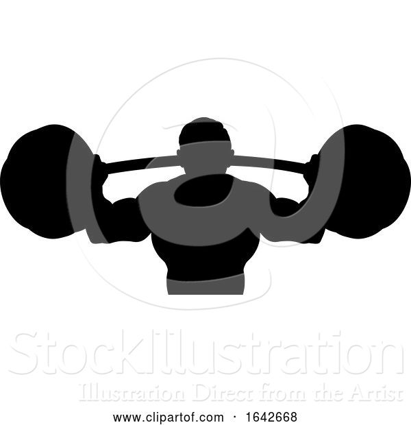 Vector Illustration of Silhouette Guy Weight Lifter Body Builder Barbell