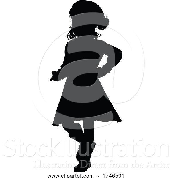 Vector Illustration of Silhouette Kid Child in Winter Christmas Clothing