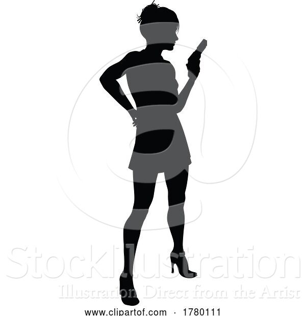 Vector Illustration of Silhouette Lady Female Movie Action Hero with Gun