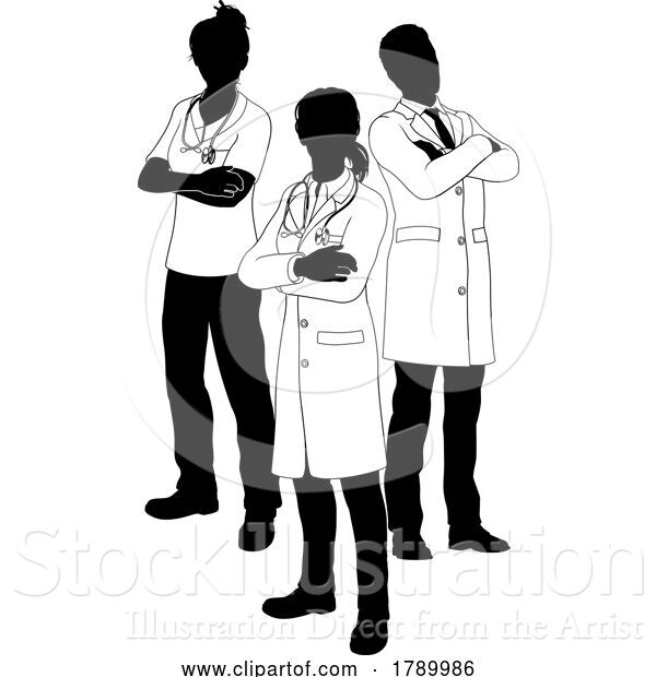 Vector Illustration of Silhouette Medical Services Doctor Team People