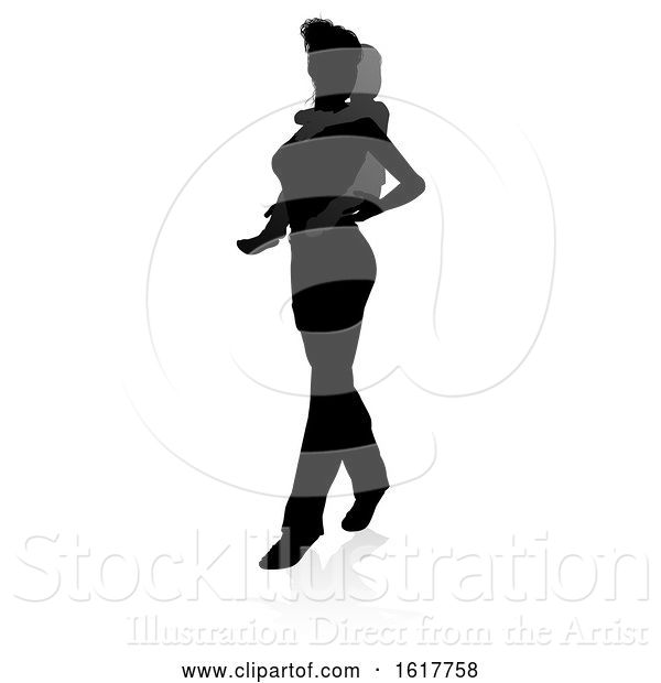 Vector Illustration of Silhouette Mother and Child Family, on a White Background