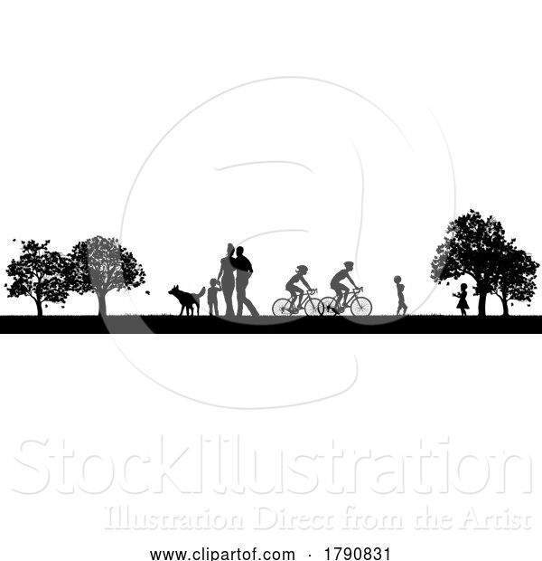 Vector Illustration of Silhouette People Enjoying the Park or Outdoors