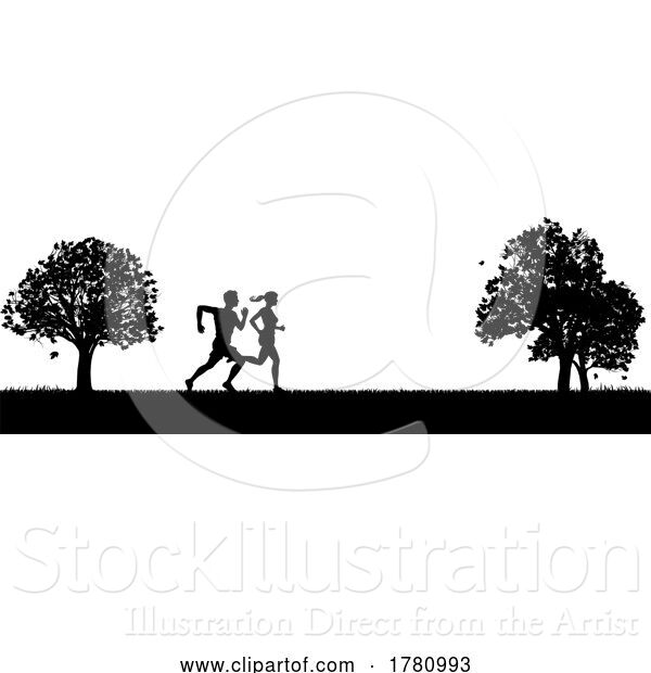 Vector Illustration of Silhouette Runners Jogging or Running in the Park