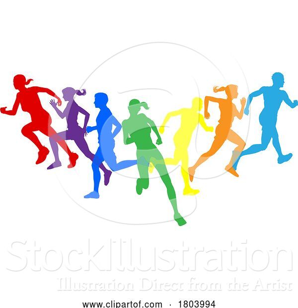 Vector Illustration of Silhouette Runners Running Sports Silhouettes Set