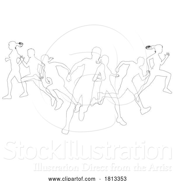 Vector Illustration of Silhouette Runners Running Sports Silhouettes Set