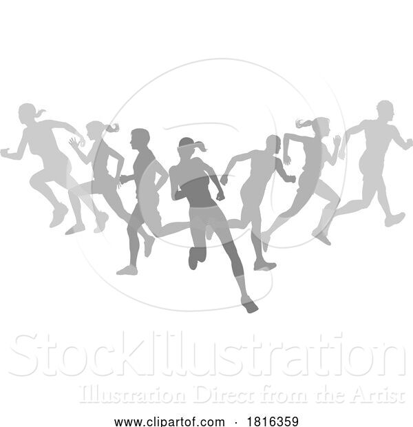 Vector Illustration of Silhouette Runners Running Sports Silhouettes Set