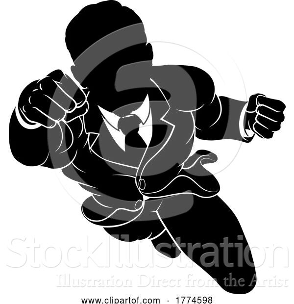 Vector Illustration of Silhouette Super Hero Businessman Superhero