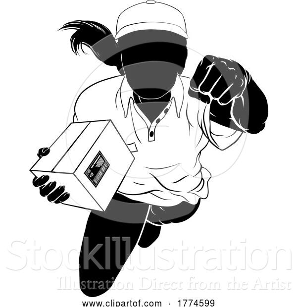 Vector Illustration of Silhouette Super Hero Delivery Lady Courier