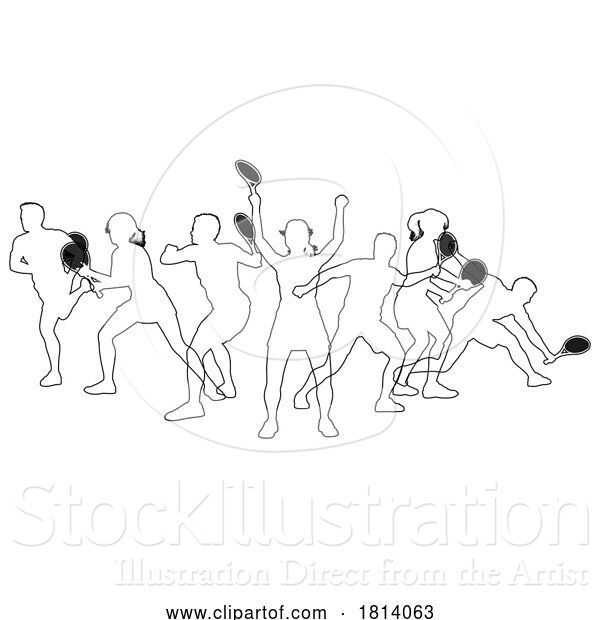 Vector Illustration of Silhouette Tennis Players Silhouettes Concept