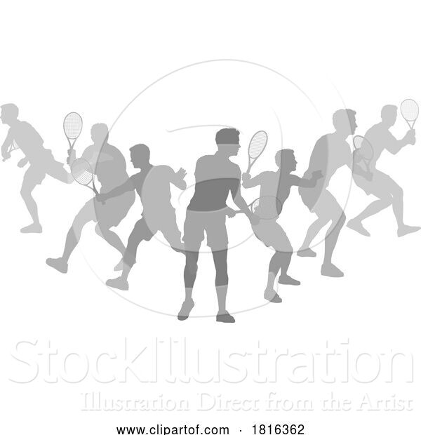 Vector Illustration of Silhouette Tennis Players Silhouettes Concept