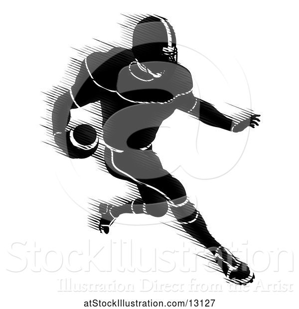 Vector Illustration of Silhouetted Action Blurred Black and White Football Player Charging