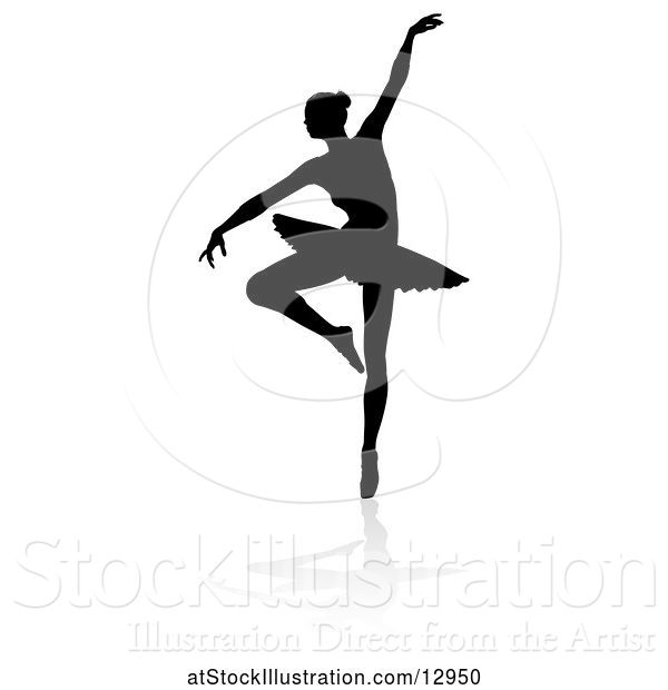Vector Illustration of Silhouetted Ballerina Dancing, with a Reflection or Shadow, on a White Background