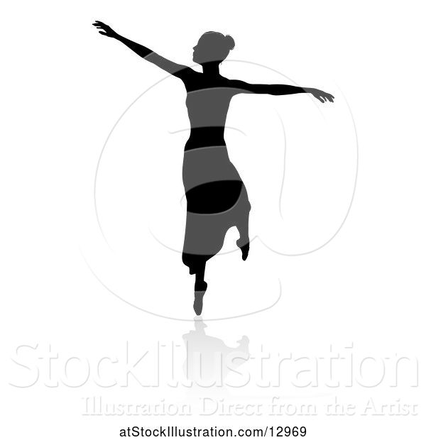 Vector Illustration of Silhouetted Ballerina, with a Reflection or Shadow, on a White Background