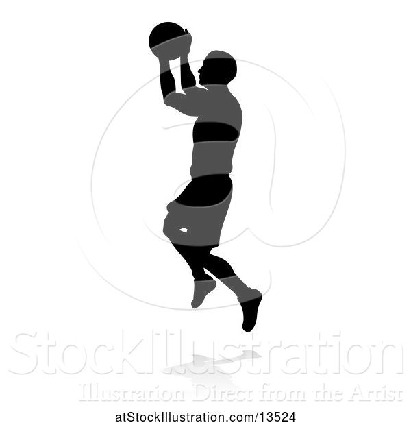 Vector Illustration of Silhouetted Basketball Player with a Reflection or Shadow, on a White Background