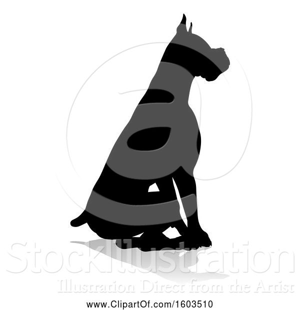 Vector Illustration of Silhouetted Boxer Dog, with a Reflection or Shadow, on a White Background