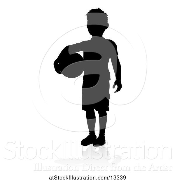 Vector Illustration of Silhouetted Boy Holding a Ball, with a Reflection or Shadow, on a White Background
